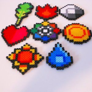 Pokemon 1st Generation badges Perler art figures